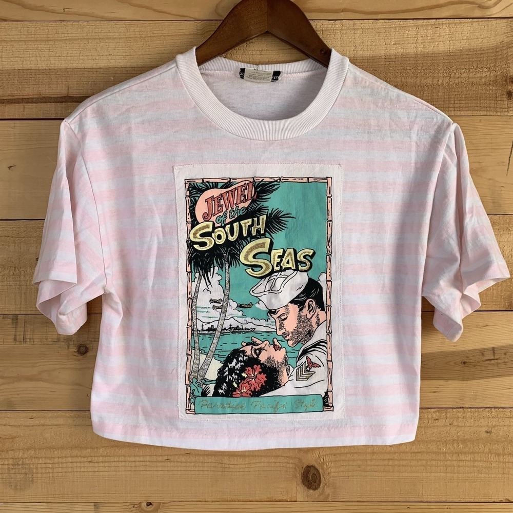 VTG 80's Cropped Graphic Tee Shirt Med Jewel Of The South Seas Flirty Corpcore‎